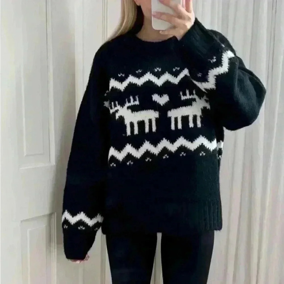 H&M Alpaca Wool Blend Jacquard-Knit Sweater  Black
Cream White Small - Picture 3 of 11